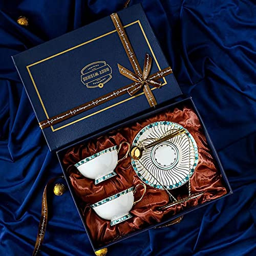Scizorito Service à thé chinois en porcelaine anglaise rétro à motif floral, convient pour Noël, la fête des pères, un anniversaire, Halloween (saphir 2 tasses)
