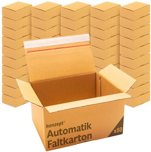 Konzept 11 - Versandkarton 20x15x15cm Set 50 Stk. Faltkartons mit Deckel Selbstklebend, Kleine Kartons zum Verschicken, Verpackung, Verschiedene Größe