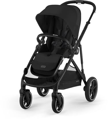CYBEX Cochecito dorado GAZELLE S, Desde el nacimiento hasta los 4 años aprox., Máx. 22 kg (modo individual) / 2x 22 kg (modo Dúo), Sistema todo en 1 con 20+ configuraciones, Moon Black