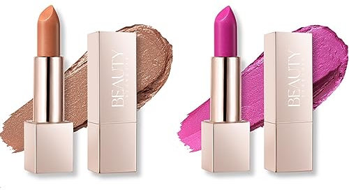 Beauty Searcher Metallisch glänzender Lippenstift, hochwirksame Lippenfarbe mit feuchtigkeitsspendender, cremiger Formel, voll deckender Lippenstift mit mattem Finish (2PCS(#04+#06))