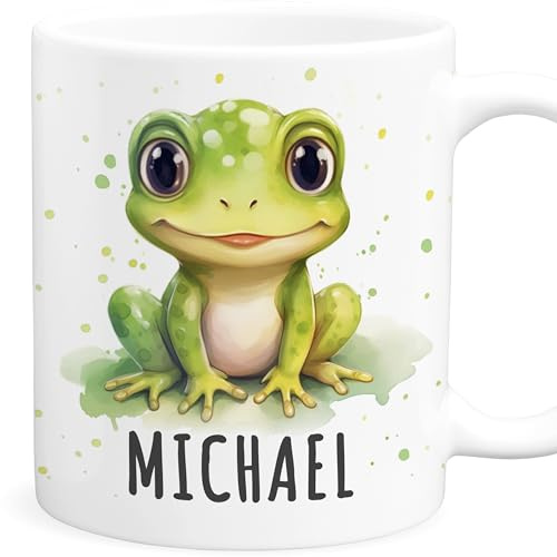 Frosch Tasse personalisiert mit Namen als Geschenk für Kinder | Personalisiert, hochwertige Keramik, spülmaschinen- & mikrowellengeeignet, Froschtasse, Namenstasse