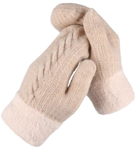 Mitaine Femme,Gants et Moufles Femme Epais Chaud Mitaines Moufles Tricotés Doux Gloves Extérieur Outdoor Sport Gants,Femmes Gants Hiver pour Temps Froid Cadeau D'Anniversaire Noël (Beige)