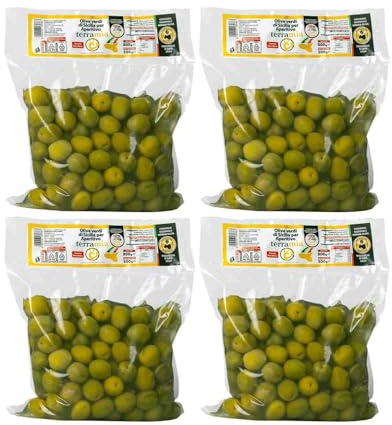 Terramia Olive Verdi Dolci di Sicilia Nocellara in Salamoia – Prodotto Artigianale da Azienda Premiata Ercole Olivario e Monna Oliva, Formato Scorta 2kg (4 Buste x 500g)