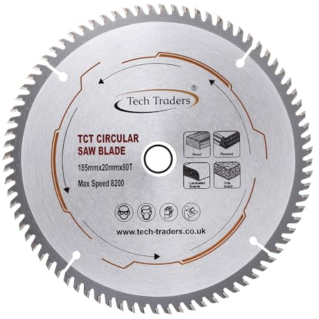 TCT18520B80T Tech Traders TCT Circular Saw Blade 185mm x20mm Bore 80T (16mm ring) fits Bosch Evolution Makita etc