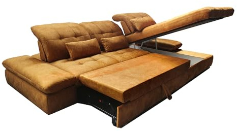 Verona Idee EckSofa Canberra mit Schalffunktion - Sofa L Form zum Entspannen Bettsofa Moderne Stil -310cm x 195cm Ideal für gesellige Zusammenkünfte Ottomane Gelb