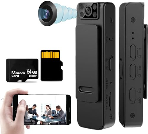 Cemssitu 2024 New HD 1080P Noise Reduction Camera, Built-in 64GB Card, Hidden Spy Camera with 180° Rotatable Lens, Mini Body Camera with Audio and Video Recording Wearable (WiFi Version)