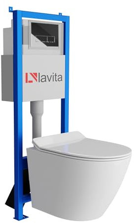 Lavita LAV 101 Élément mural pour WC 40 cm + évier mural suspendu SOGO SLIM blanc sans bord + panneau de commande LAV 200.3.2 chromé | Kit complet | Réservoir de chasse encastré | WC complet