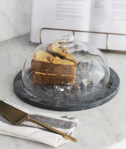 Generic Slate Black Marble & Glass Cake Dome, Black Marble Slate Cake Dome, Glass Cake Display Dome Cloche, Kitchen Cake Dish Plate, Round Cake Storage Tin, Foodies Gift
