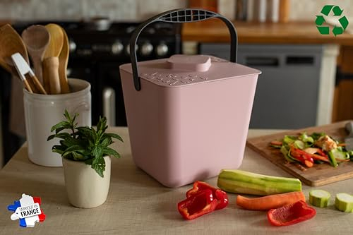 Composteur de Cuisine inodore Seau Poubelle de déchets Alimentaire compostable Cuisine Fabrication française Lavable au Lave-Vaisselle 6L (Rose)