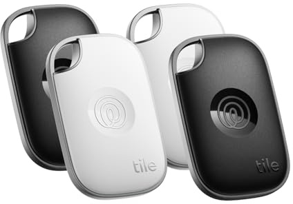 Tile by Life360 Pro - Powerful Bluetooth Tracker, Key Finder and Item Locator for Keys Bags, and More, Both iOS and Android Compatible, Phone Finder, Pack of 4 (Black/White)