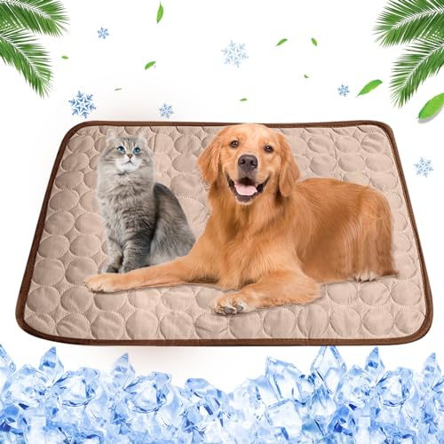LuLuanping Kühlmatte für Hunde, 70×55cm Pet Cooling Mat, Matten, Grosse Besser Verschleißfest Hundematte, Waschbar, Komfortabel kühlende Haustier Matte Geeignet für Kleine Katzen und Hunde (Braun)