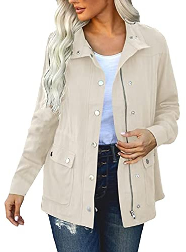 Trenchcoat dam utomhusjacka med fickor övergångsjacka dragkedja vindjacka vandringsjacka revers tunn jacka vindjacka långärmad tröja höstjacka fritidsjacka vårjacka skjortjacka ytterkläder, Beige, XL
