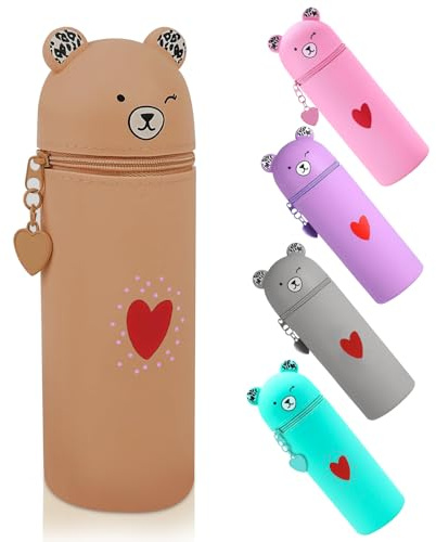 Criveple Federmäppchen, Federmäppchen aus Weichem Silikon, 2-in-1 Weiche Silikontasche mit Teißverschluss, Niedliches Stiftetasche Buntstifte Marker für Schülerin Teenager (Orange)