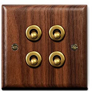 Interruptor de palanca de pared, Panel de interruptores de madera maciza de nogal negro for el hogar, interruptor de palanca de luz de control simple y doble de 2 vías, interruptor de pared vintage de