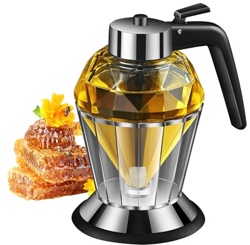 Dokeno Glas Honigspender Glas Spender Dispenser 200 Ml Olivenölspender mit Ständer Sirup Spender Diamantölflasche Honigtopf mit Ständer Ahornsirupspender für Speiseöl Sirup Essig Küchenwerkzeug