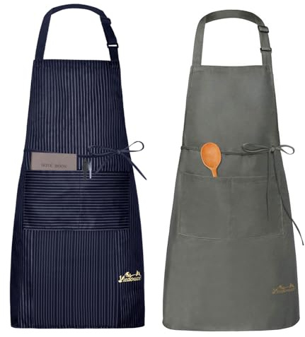 Viedouce 2 Pack Schürze,Wasserdicht Kochschürze mit Taschen,Verstellbarem Küchenschürze Grillschürze latzschürze Küchenschürze für Frauen Männer Chef-Belastbar & Einfach zu Reinigen,Marineblau & Grau
