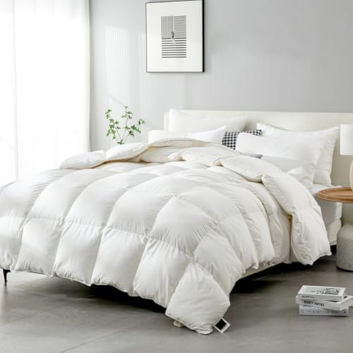 BPC Couette 200x200 Duvet d'oie Coton égyptien mélangé, 100% Duvet et Plumes 4 Saisons Couette, 2 Personne Couettes en Plume Ultra-Douce, Poids de Remplissage: 1200g, 200x200cm avec Oeko-Tex et RDS