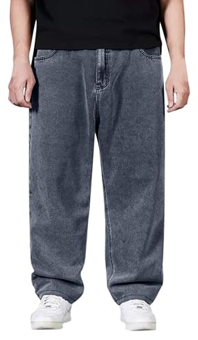 Jean baggy hip hop pour homme - Coupe ample - Coupe décontractée - Taille élastique - Grande taille - Jambes droites - Denim - Pantalon adolescent et garçon - Streetwear, gris, 36