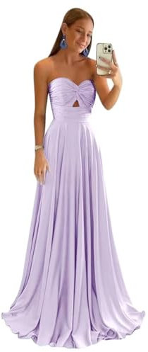 ZCXCsfp Vestidos de dama de honor de satén sin tirantes, vestidos largos de graduación con abertura, vestido de noche formal, ropa de invitados de boda, Lila, 32