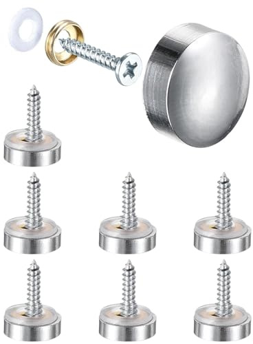 8PCS Juttzzei Brass Mirror Screws Cap, 18mm Mirror Screws with Caps, Upgraded Polished Brass Decorative Screw with Caps for Mirrors, Furniture Fittings, Glass, Tables, Wardrobes - Silver