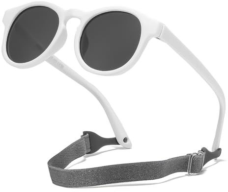 Suertree Baby polariserade solglasögon 0–3 år silikonsolglasögon barn flexibla anti-UV 400 ultraljuslins UV-skydd utomhus unisex vit, Vit