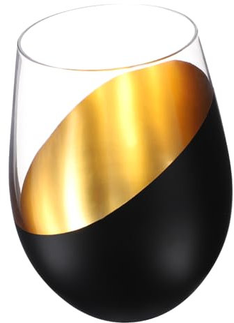 GLEAVI Bicchiere in Vetro Trasparente Nero Con Finitura Metallizzata Design Ergonomico Inclinato Per Cocktail e Whisky Adatto Per Casa Ufficio e Feste Elegante