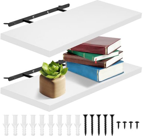 GWCYMYD 2 mensole da parete, 40 x 15 x 1,5 cm, con supporto invisibile, montaggio a parete, elevata portata, per camera da letto, cucina, ufficio, soggiorno (bianco)