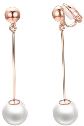 Vissen Boucles D'oreilles Clips Pendantes Perle Pour Femme Non Percée Longue Plaquées Or Hypoallergéniques Cadeau Bijoux