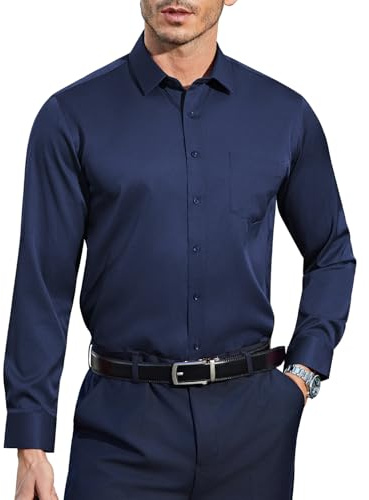 Casey Kevin Camisa sin Plancha Hombre, Camisas de Vestir y Negocios Hombre Manga Larga para Casual Formal, Regular Fit con Bolsillo