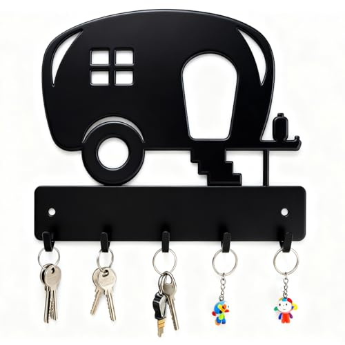 Porte Clef Murale Métal Forme du Camping-Car, 16,5 x 14 cm Noir Porte Clé Mural avec 5 Crochets, Accroche Clef Mural Décoratifs, pour Entrée, Chambre à Coucher, Salon, Salle de Bain, Cuisine
