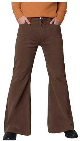 Mens Corduroy Retro Flared Trousers Mens 60s 70s Cord Flares Trousers Mens Casual Flare Everyday Casual Wear Retro 1960s Cord Flares Bellbottoms Flared Trouser Bootcut Disco Outfits (Coffee, XXXL)