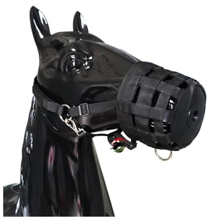 Generico Museruola in Nylon per Cavalli con Cavezza, Supporto Regolabile(Black S)