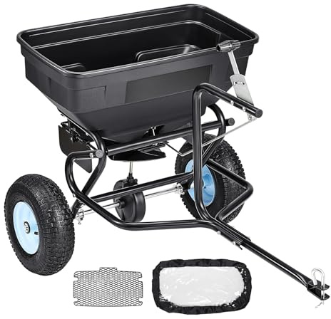 VEVOR Épandeur Engrais Tracté Capacité 59 kg Épandeur à Semence à Remorquer Largeur Épandage 0-3 m Semoir à Pousser pour Graines, Sel Déneigement, Semer Jardinage, Pelouse, Gazon, avec Roues 33 cm