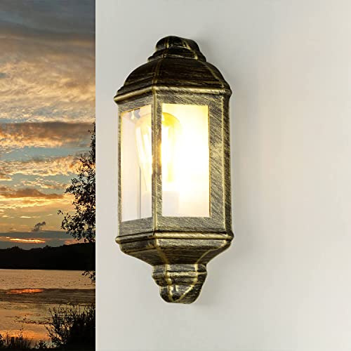 Wandleuchte Aussen Vintage Maritim, Gold Antik, wetterfest, IP44, E27, B:17,5 cm, Hof, Eingang, Garten, Wand Außenleuchte Terrasse, Balkon Lampe