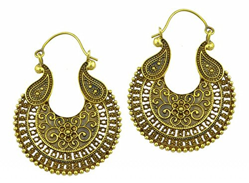 CHICNET Ohrringe Sichel Blume oxidiert Tropfen verziert Messing antik golden nickelfrei Tribal Piercing