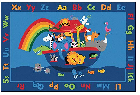 Carpets for Kids KID$Value Plus 72.96 Noah's Alphabet Animals Children's Classroom Rug 6ft x 9ft Rectangle Blue