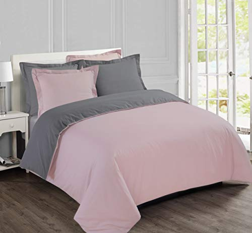 Vision Parure de Lit Réversible 100% Coton Lit Double - Rose Gris | 1 Housse de Couette (260x240cm) + 2 Taies d'oreiller (65x65cm) | 57 Fils/cm² | Doux, Résistant et Confortable | Certifié Oeko-Tex