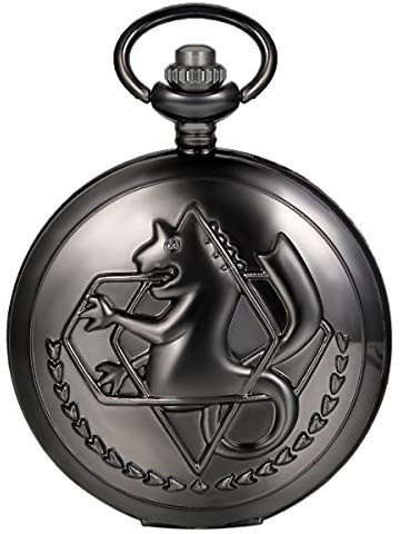 JewelryWe Montre de Poche Ronde Quartz Fantaisie Hippocampe Chiffres Romains Pendentif Collier Alliage pour Homme et Femme Couleur Noir avec Sac Cadeau