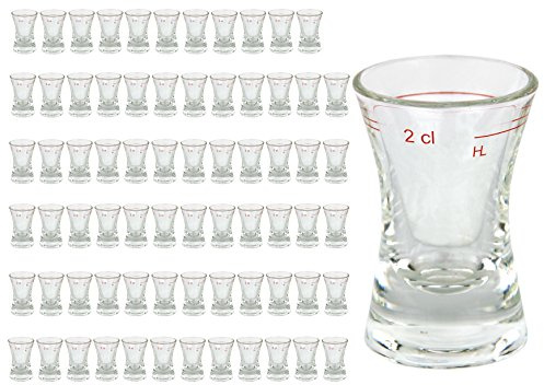 72er Set Schnapsglas WACHTMEISTER mit Eichstrich, 2 cl, geeicht, konkaves Spirituosenglas mit Füllstrich, Stamper, Shot Glas, hochglänzendes Markenglas, glasklar