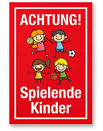 Varning lekande barn plastskylt (röd, 20 x 30 cm), anteckningsskylt, varningsskylt, varningsskylt långsamt körning, varning, anmärkning spelväg/lekplats – försiktig lekande barn