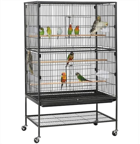 Yaheetech 132cm Large Parrot Bird Cage for Cockatiel Lovebird Durable Frame With Perch Stand and Wheels Black