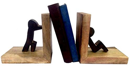 Purpledip Buchstützen aus Holz Teamwork, einzigartiges Dekor, Geschenk für Buchliebhaber (11963)