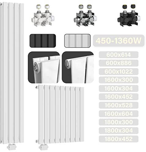 Aquamarin® Termosifone - Orizzontale, 600x614x52mm, Acciaio, Pannello Monostrato, 9 Colonne, Bianco - Termosifoni Moderni, Termoarredo Soggiorno Design, Radiatori Tubolari Parete, Radiatore, Arredo