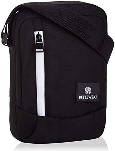BETLEWSKI Herren-Flachbeutel schwarz - Riemen 130 cm- wasserfeste Herren-Umhängetasche zum Wandern - Umhängetasche - Kuriertasche + Geschenk