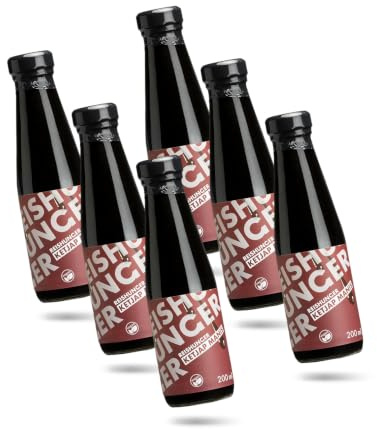 REISHUNGER Ketjap Manis - 6 x 200ml - Original süße Sojasauce aus Indonesien - Ideal für Wok-Gerichte & Sushi-Kreationen | Original süße Sojasauce aus Indonesien – Ideal für Wok–Gerichte & Sushi–Kreationen
