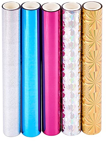 SUPERFINDINGS 5 Colores, Total 25 m, Papel de Transferencia reactivo al Oro, Ancho 15 cm, Papel metálico Brillante, Rollos de para Impresora láser + laminadora,