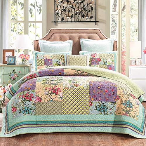 Colcha Edredón Patchwork Turning Design Colcha Edredón Edredón 100% Algodón Manta Cama Matrimonio 230cm x 250cm con 2 Fundas de Almohada 50 x 70 cm,259x269cm