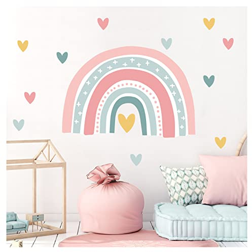 Little Deco Wandtattoo Regenbogen rosa Mint Wandsticker Herzchen Kinderzimmer Babyzimmer Wandaufkleber Herz Wanddeko DL936-4