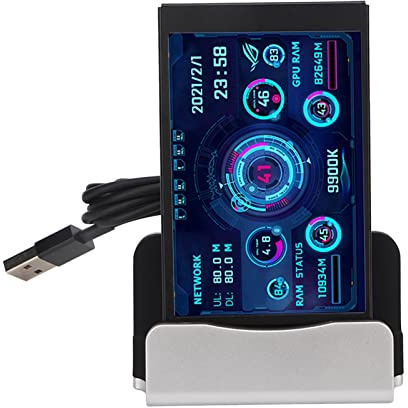 Cryfokt 3,5 pollici Full View IPS USB Mini Screen, Rotabile PC CPU HDD Data Monitor Plug and Play Auto Off Computer Temp Monitor Computer Case Schermo secondario, USB Tipo C Porta