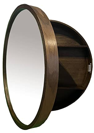 CHER-BUEATY Medicine Cabinet Bathroom Space Saver Storage Round Cabinets with Mirror Surface Wall Mounted Solid Wood Circular Frame 3 Level (Color: Walnut, Size:20 Inch x 20 Inch